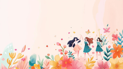 Fototapeta na wymiar Happy international women's day 2024. Graphic illustration of women with flower