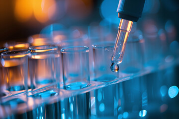 Colorful Assay: Pipette and Test Tubes with Vivid Backdrop