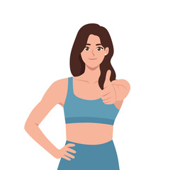 Sport woman showing thumb up gesture. Flat vector illustration isolated on white background