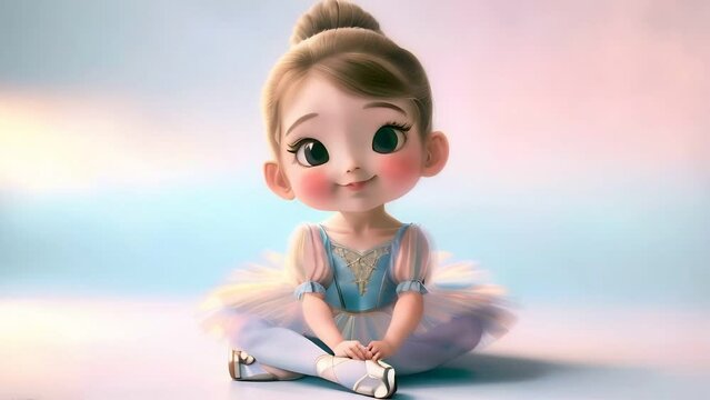 Adorable toddler ballerina sitting in a tutu. Concept of children's ballet promotions, dance school, kids' event posters, dolls and family-friendly content