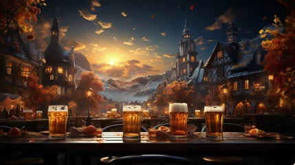 Poster A traditional Oktoberfest scene with beer steins © Mahenz