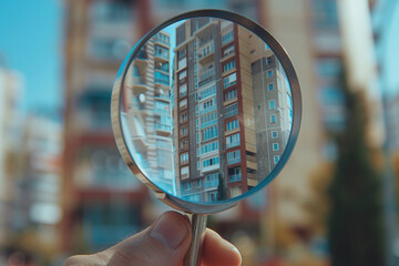 Navigate the bustling housing market with a magnifying glass in hand. Explore options to buy or rent amidst diverse residential landscapes