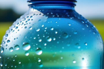 Close Up of a Blue Bottle of Water