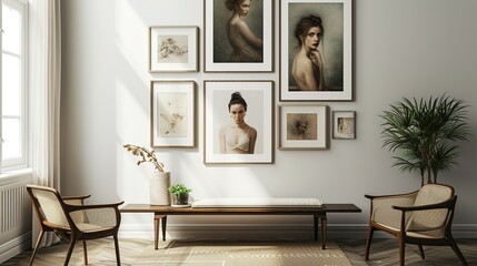 traditional gallery wall mockup, a gallery wall of picture frames in a variety of sizes mockup - obrazy, fototapety, plakaty