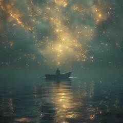 Solitary Fisher in a Mystical Twilight Glow on Serene Waters