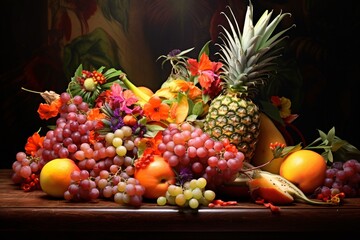 a group of fruit on a table