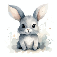 Cute watercolor gray bunny illustration