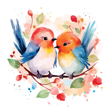 Cute watercolor love birds
