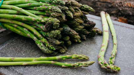 Asparagus. Fresh asparagus. Bunch of green asparagus close-up. 