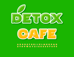 Vector eco template Detox Cafe. Modern Stylish Font. Artistic Alphabet Letters, Numbers and Symbols set.