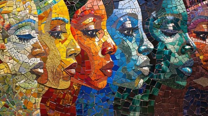 Silhouette of a Unity Mosaic: An image of a mosaic composed of diverse pieces coming together to form a unified whole, representing the beauty of diversity and equality.

