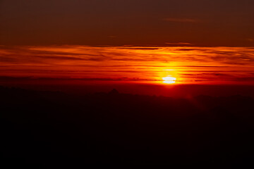 Alpine sunset or sundowner at Mount Zugspitze, Top of Germany, Garmisch-Partenkirchen, Bavaria, Germany