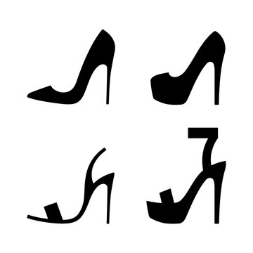 High heel woman shoe graphic icons set. Signs stiletto heels footwear isolated on white background. Vector illustration