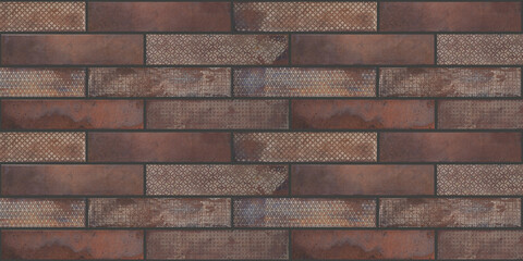 Brown brick subway tiles wall texture wide background, seamless pattern