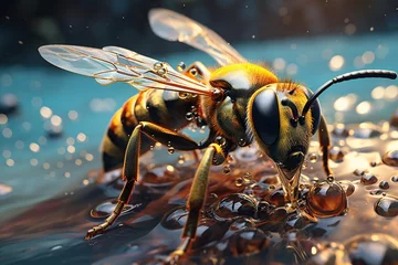 Foto op Aluminium a bee drinking water from a puddle © Adelina