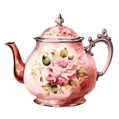 Vintage Tea Pot Watercolor Clipart Illustration