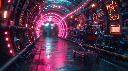 Pink Neon Tunnel A Futuristic Shopping Experience Generative AI