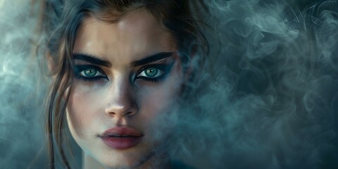 Mesmerizing Model Stuns with Bold Smokey Eyes in a Dramatic Setting. Concept Bold Smokey Eyes, Mesmerizing Model, Dramatic Setting, Glamorous Makeup, Striking Photoshoot