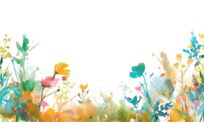 Obraz na płótnie Canvas watercolor frame background spring flowers and grass