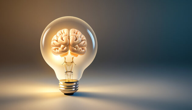 brain inside lightblub and beautiful background. thinking concepts