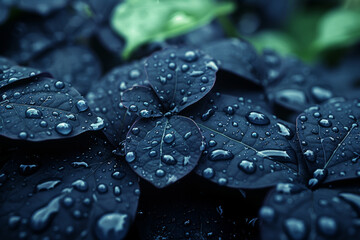 Raindrops on Dark Green Leaves.
Dark green leaves with fresh raindrops, creating a calm and serene natural background.