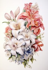 Creative arts painting of a bouquet of flowers on a white background , generated by AI