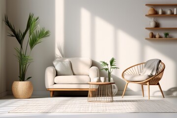 Sleek Modern Living Room with Chic Decor and Lush Greenery