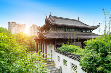 The ancient buildings in Huanghelou Park, Wuhan, China. - 737892280