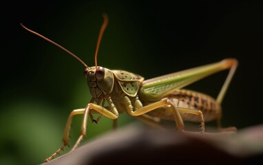 macro shot of a grasshopper in a jump