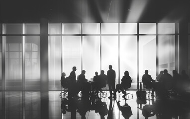 Silhouettes of business people in a conference room