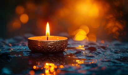 Glowing Candle in the Rain A Celebration of the Full Moon Generative AI