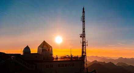 Alpine sunset or sundowner at Mount Zugspitze, Top of Germany, Garmisch-Partenkirchen, Bavaria, Germany