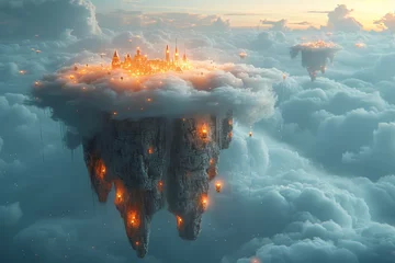 Fotobehang Glowing Castle in the Sky A Magical Nighttime Adventure Generative AI © Riya