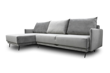 Gray large sofa on white background