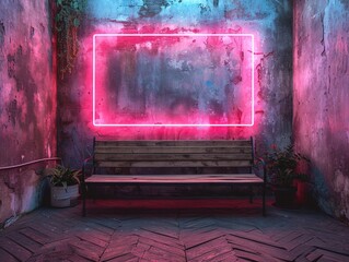 Pink Neon Bench A Modern, Trendy Seating Option for the Month of Love Generative AI