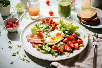 Healthy oatmeal with summer berries, blueberries, raspberries, strawberries in a bowl