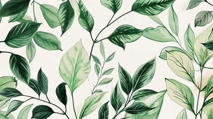 Green Plant and Leafs Pattern. Pencil Hand-Dra - obrazy, fototapety, plakaty
