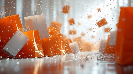 Fall Fashion Trends Orange Bags and Boxes Explode in the Air Generative AI