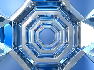 A blue and silver hexagon shaped background
