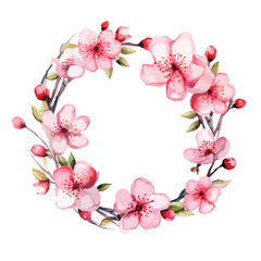 Watercolor round cherry blossom wreath vector illustration 