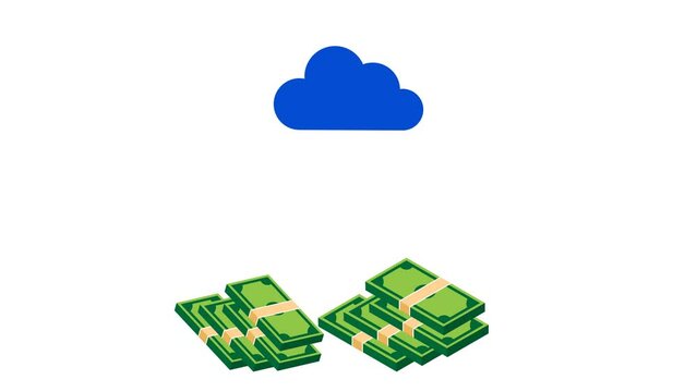 Money buddle falling from Cloud Animation with transparent background 