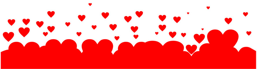 Heart banner. Valentine's Day border with red heart shapes on isolated background.