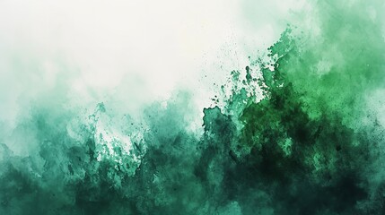 Green Watercolor Background with White Hazy Sky