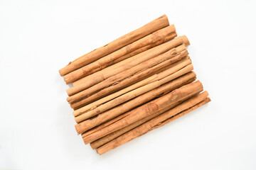 Top view of Fragrant cinnamon sticks isolated on white. Cinnamon isolated on white background...