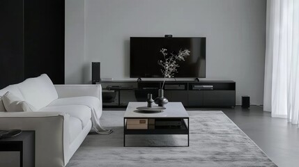 Sleek Monochrome Living Room with Minimalistic Vibes AI Generated.