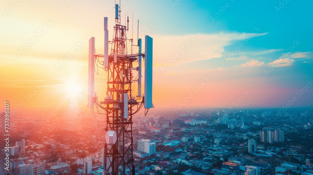 Aufkleber mobile devices for smart cities. broadcasting tower for high-speed internet connections. wireless ne