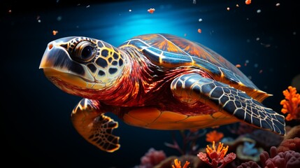Majestic Sea Turtle Gliding in Coral Reef Wonderland