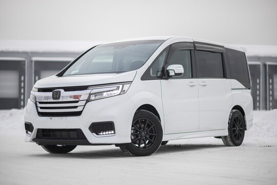KRASNOYARSK, RUSSIA - December 28, 2023: White Honda Stepwgn Spada 2021