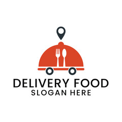 food delivery logo with spoon and fork icon vector inspiration