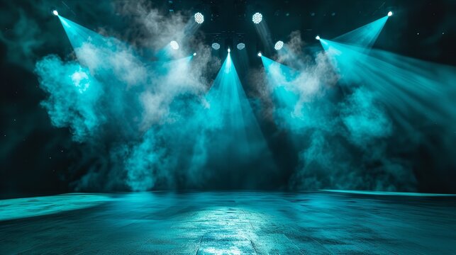Illuminated Stage with Scenic Lights and Smoke